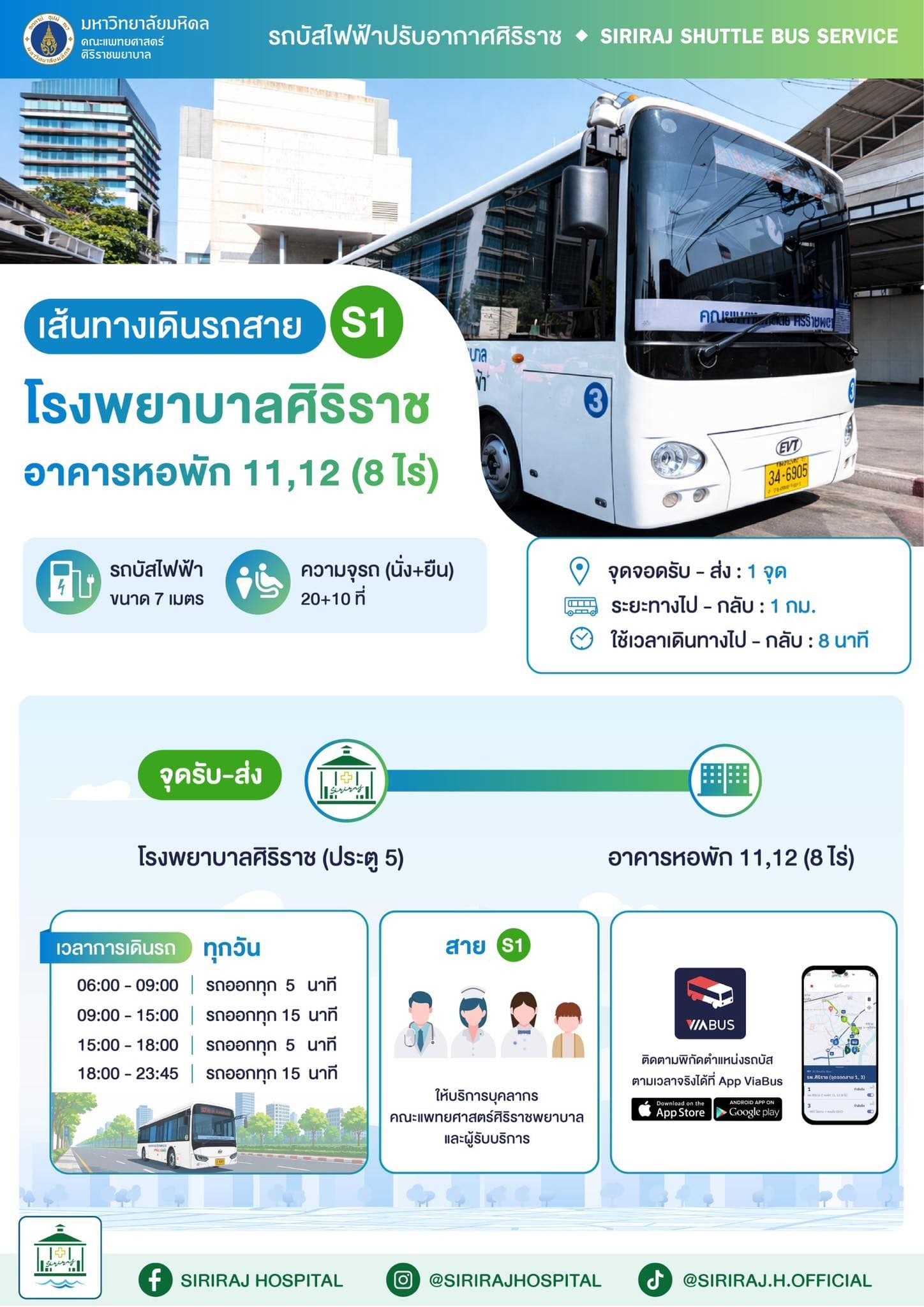 รถ EV ศิริราช: ศิริราช – อาคารหอพัก 11, 12 (8 ไร่). Route and timetable poster.